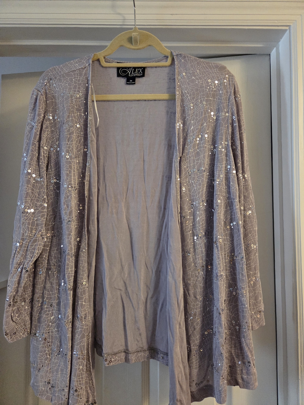 Alex Evenings Grey/Lavender Sequin Cardigan Sweater Blouse With Silver Sequin 2x